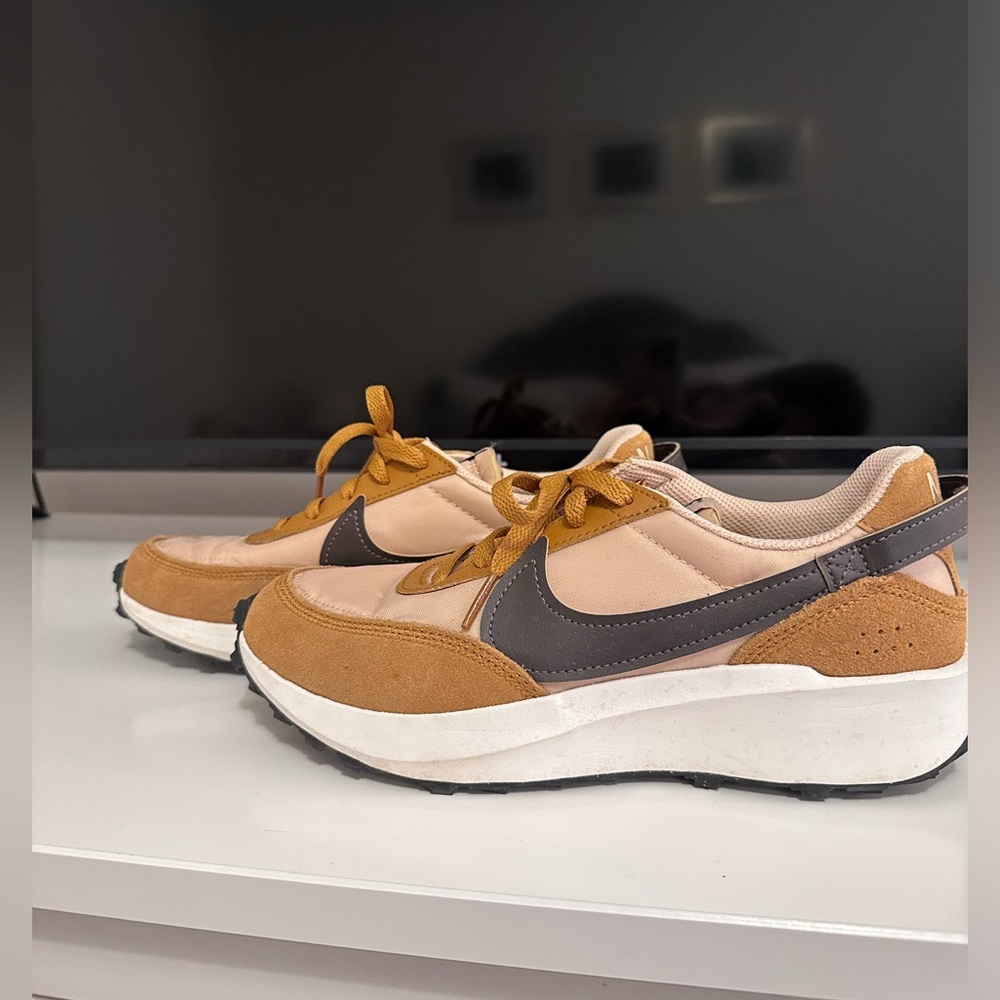 Brand new, worn once Nike suede mustard sneakers.